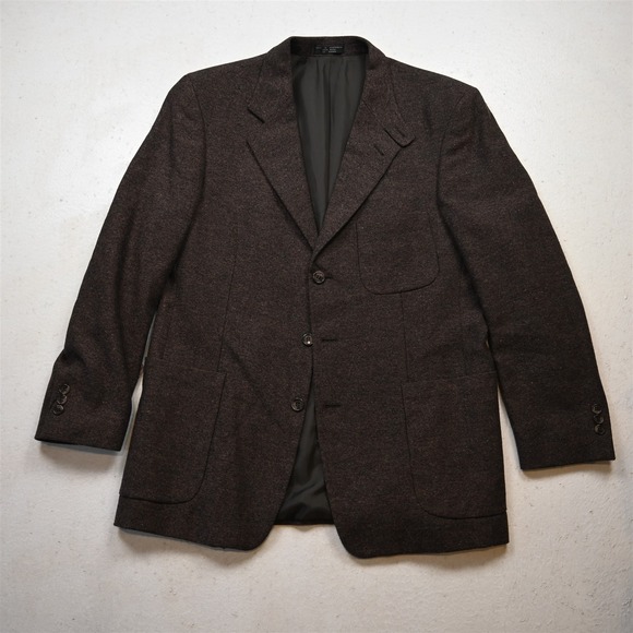 Vtg 40R Brown Birdseye 100% Wool Tweed Mens Blazer Jacket Sport Coat